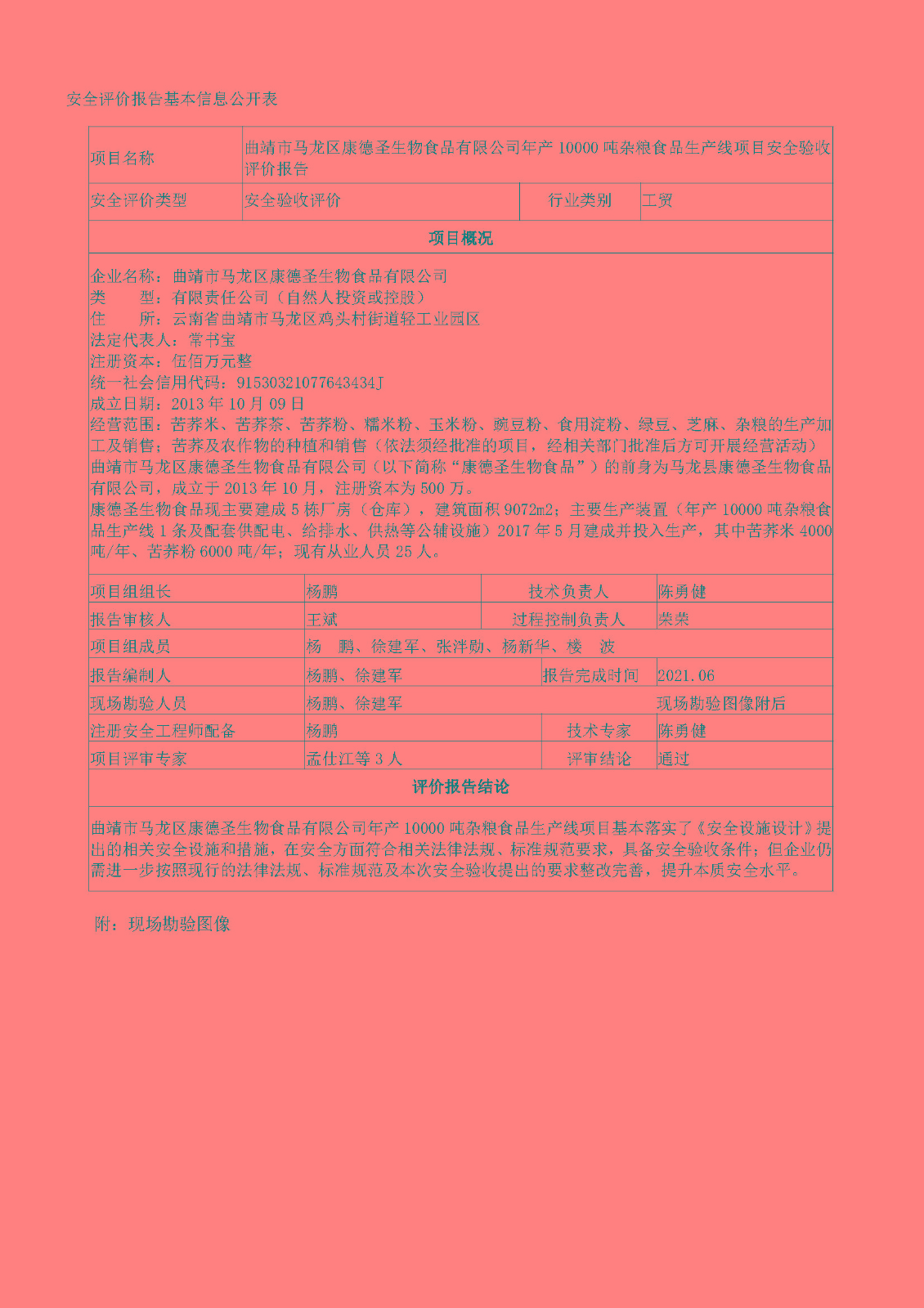 马龙康德圣安全验收评价报告基本信息公开表
