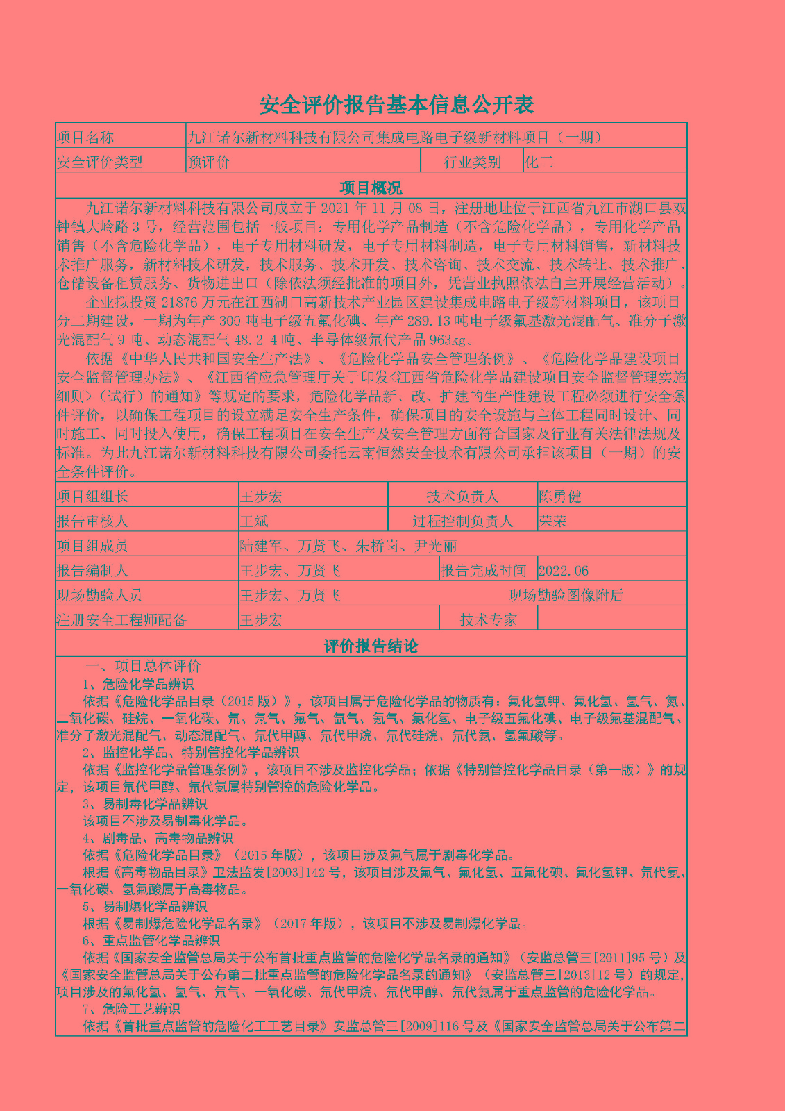 安全评价报告基本信息公开表（诺尔）