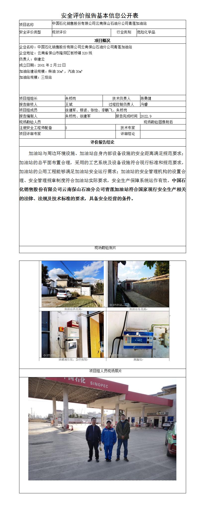 青莲站安全评价报告基本信息公开表