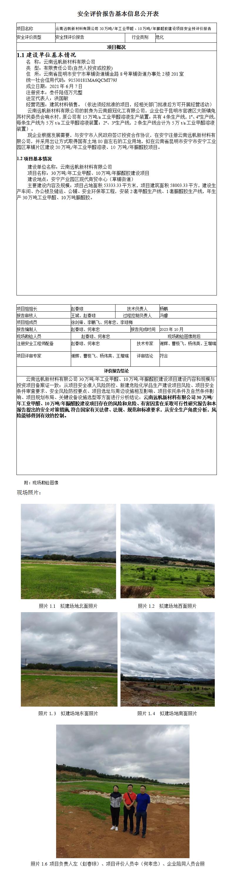 安全评价报告基本信息公开表（远帆）