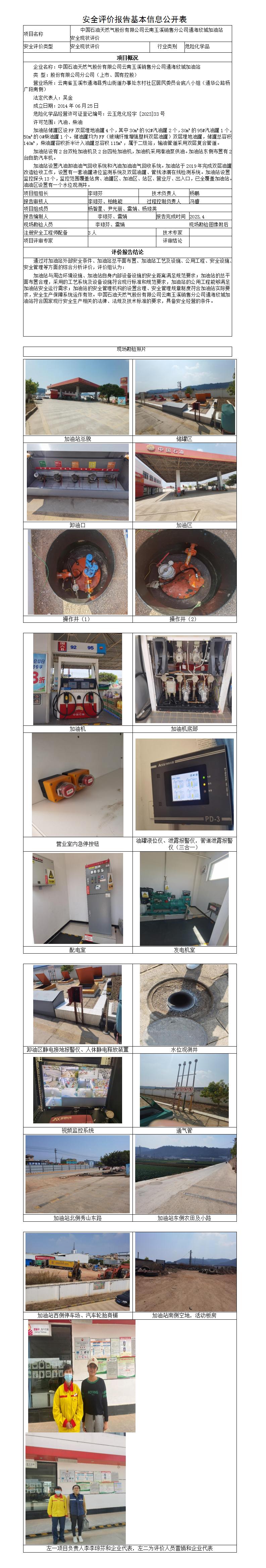 安全评价报告基本信息公开表（中石油欣城加油站）