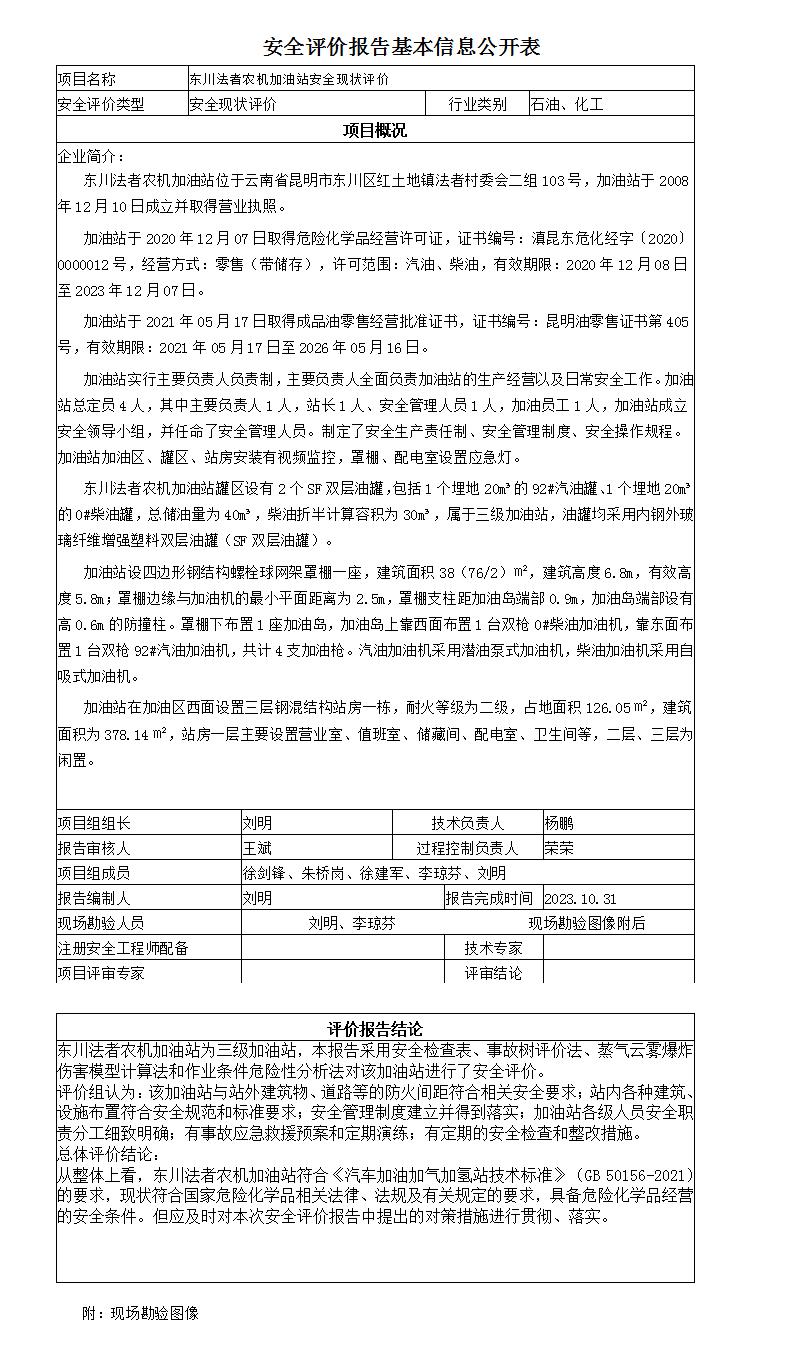 安全评价报告基本信息公开表东川法者