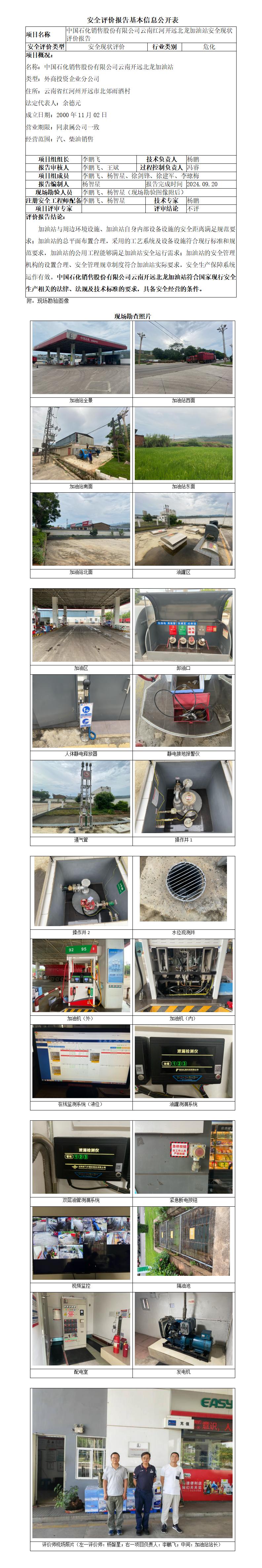 中石化云南红河开远北龙加油站安全现状报告基本信息公开表