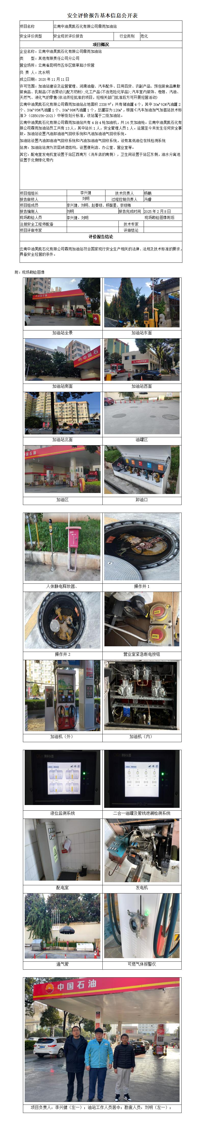 安全评价报告基本信息公开表 (霖雨加油站安全现状)