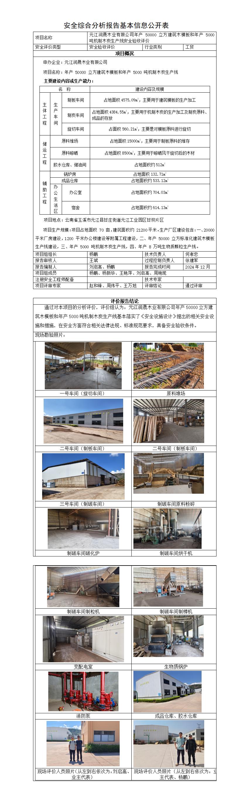 基本信息公开表——元江润晟木业有限公司生产线安全验收评价