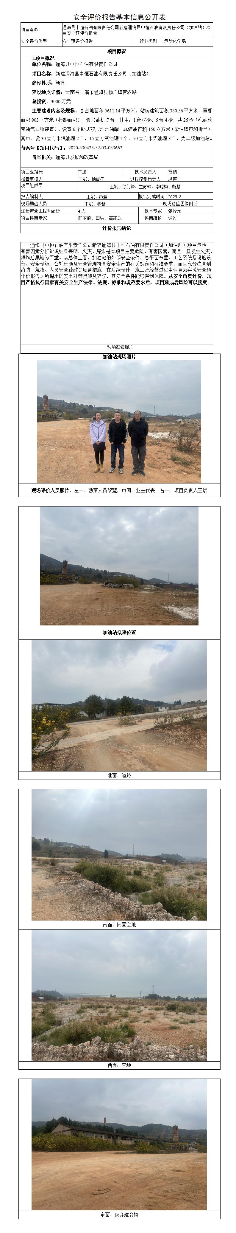 安全评价报告基本信息公开表（通海加油站）