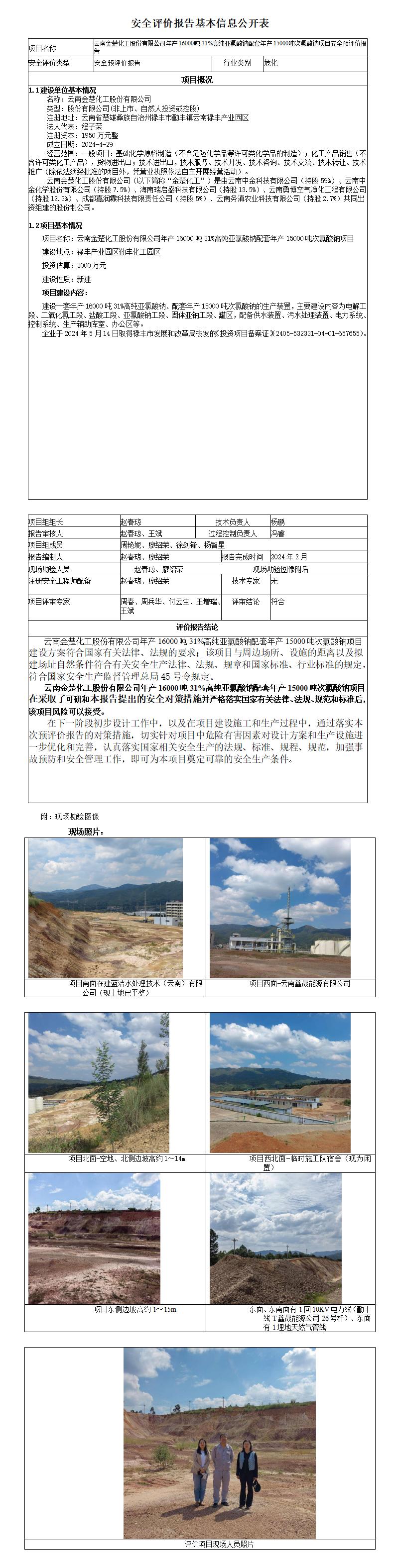 安全评价报告基本信息公开表（金楚化工）