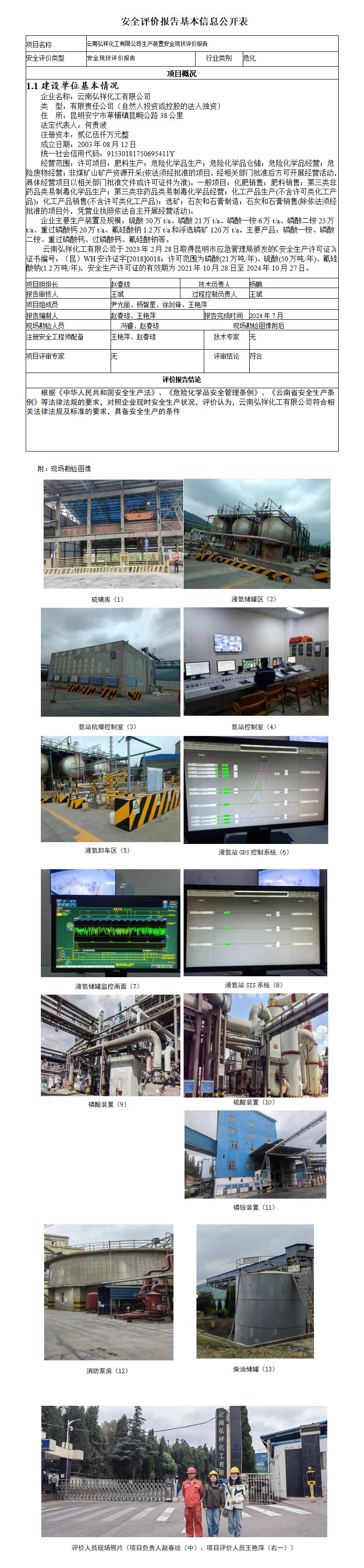 安全评价报告基本信息公开表（弘祥化工）