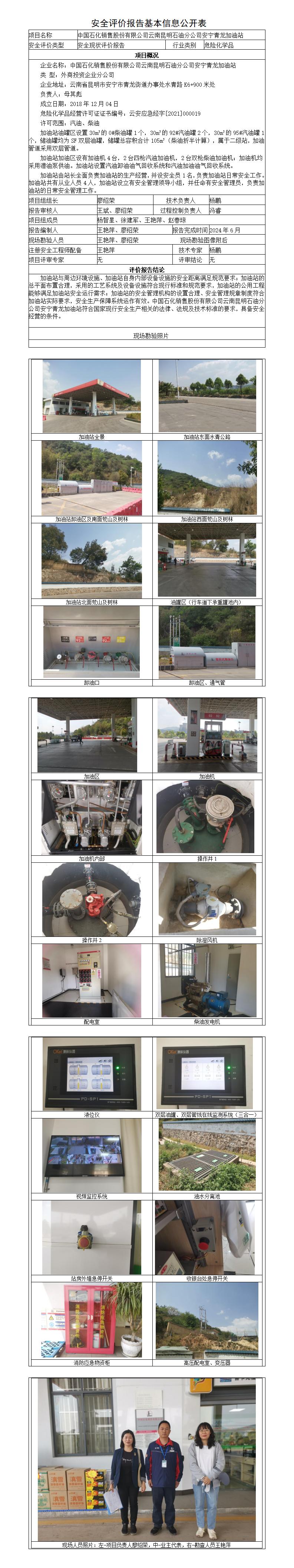 安全评价报告基本信息公开表安宁青龙加油站安全现状
