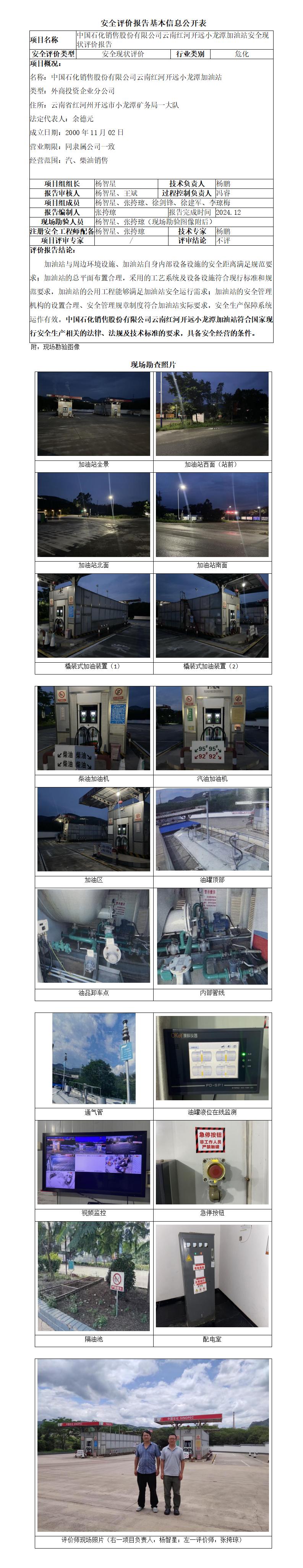 中石化红河开远小龙潭加油站安全现状报告基本信息公开表
