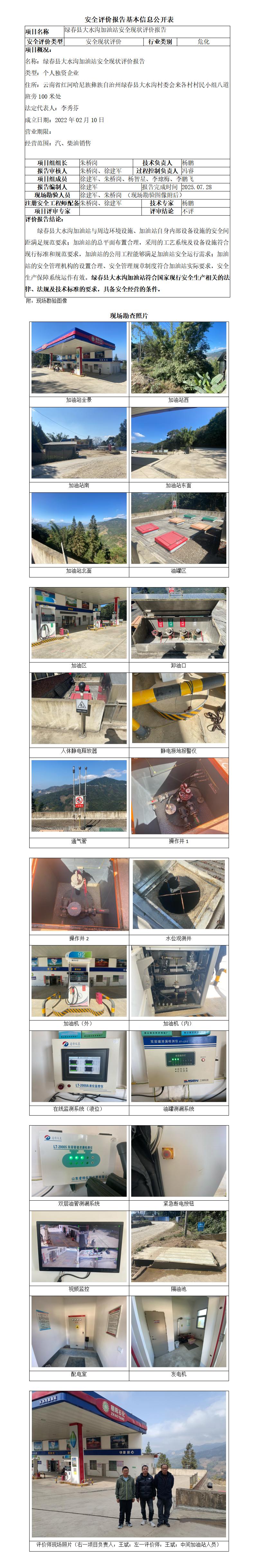 绿春县大水沟加油站安全现状评价报告--基本信息公开表