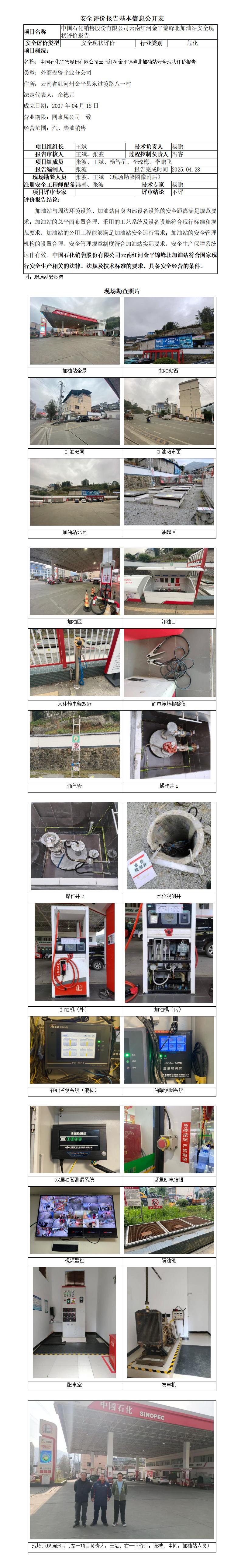 中石化云南红河金平锦峰北加油站安全现状评价报告--基本信息公开表