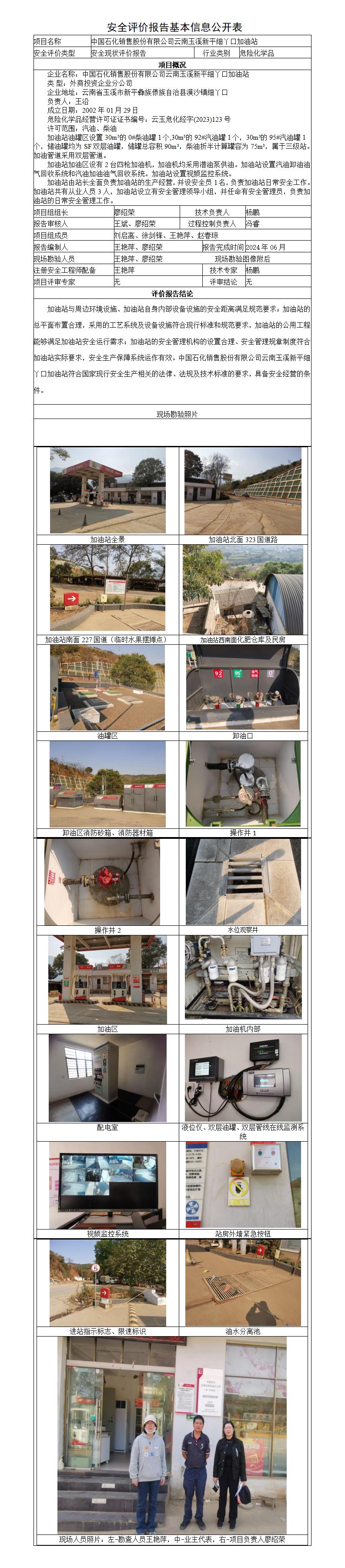 安全评价报告基本信息公开表玉溪新平细丫口