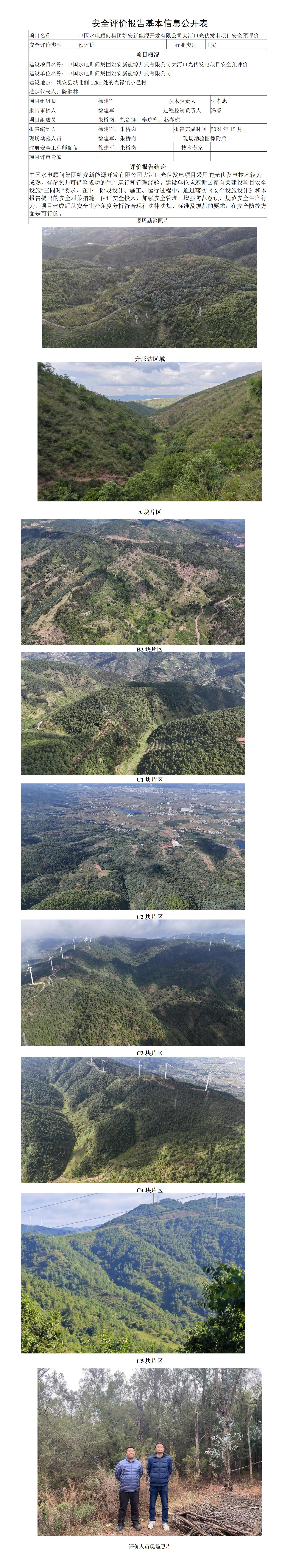 安全评价报告基本信息公开表（大河口光伏发电项目安全预评价）