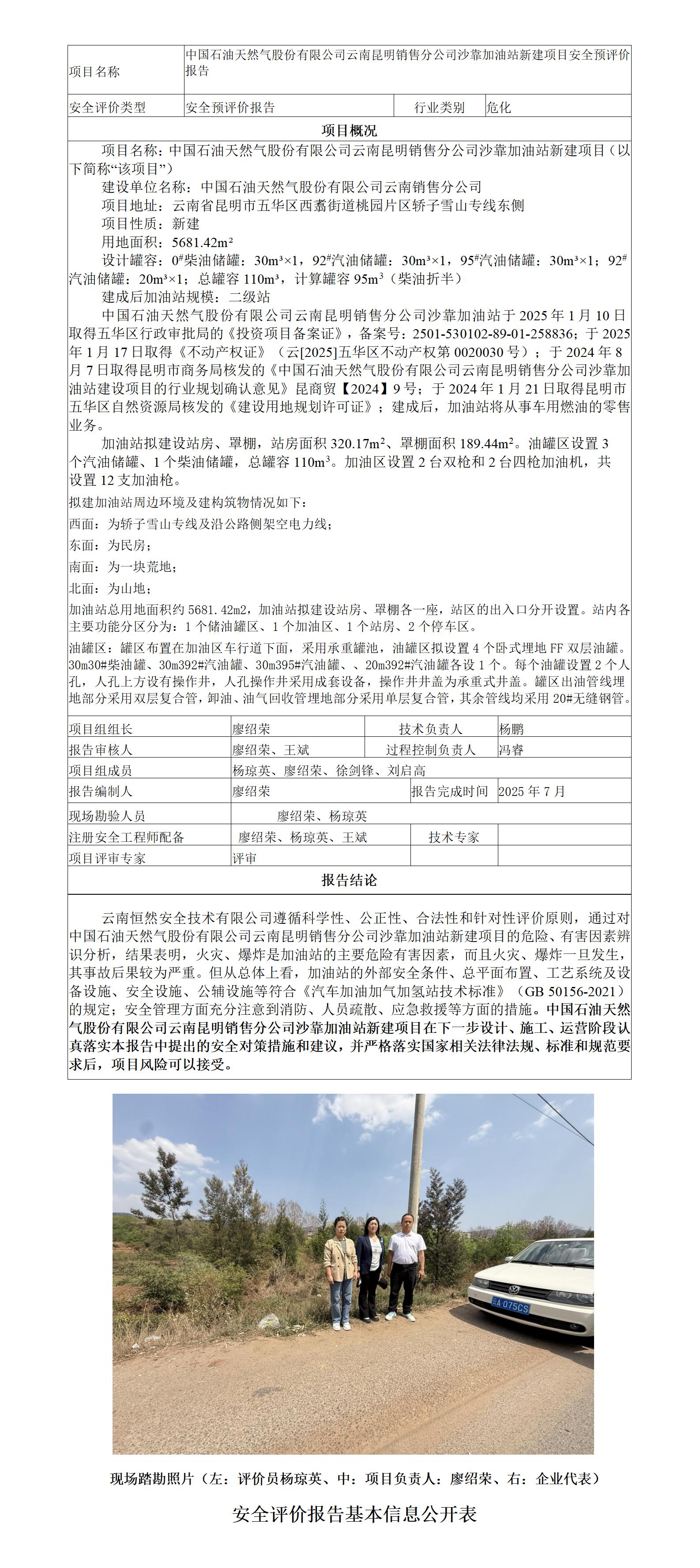 安全评价报告基本信息公开表（沙靠预评价)